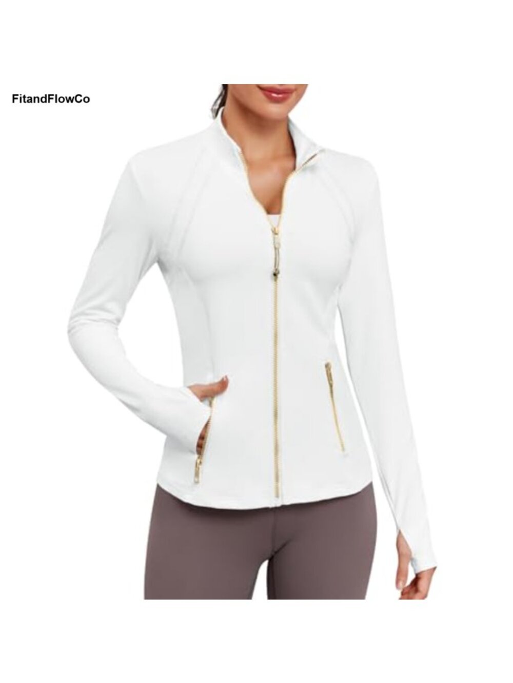 Women Lightweight Fitted Athletic Zip Up Track Jacket Thumb Holes